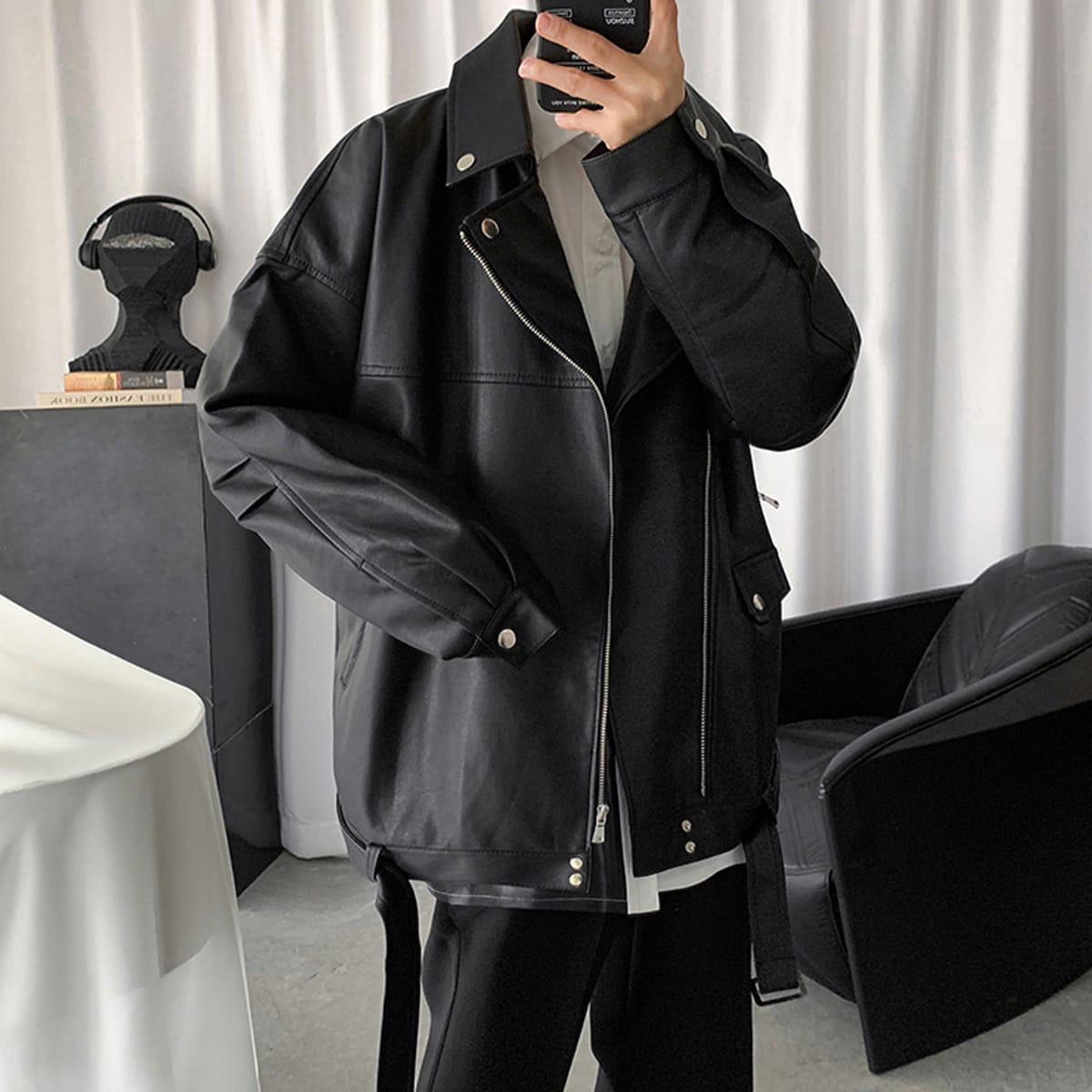 Men’s Black Baggy Leather Jacket