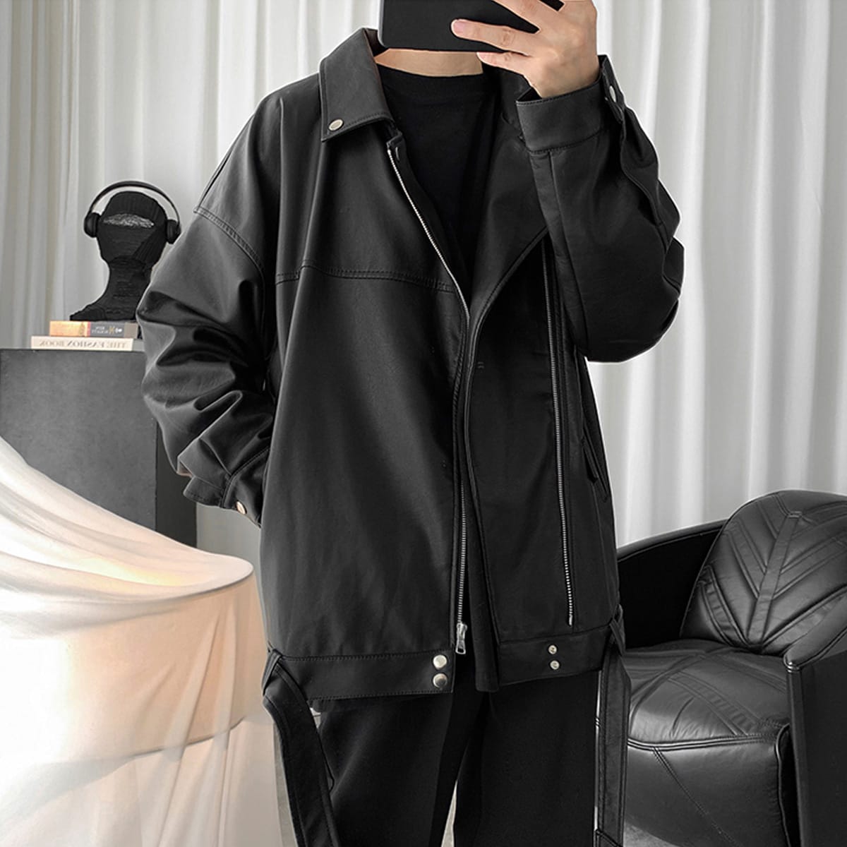 Men’s Black Baggy Leather Jacket