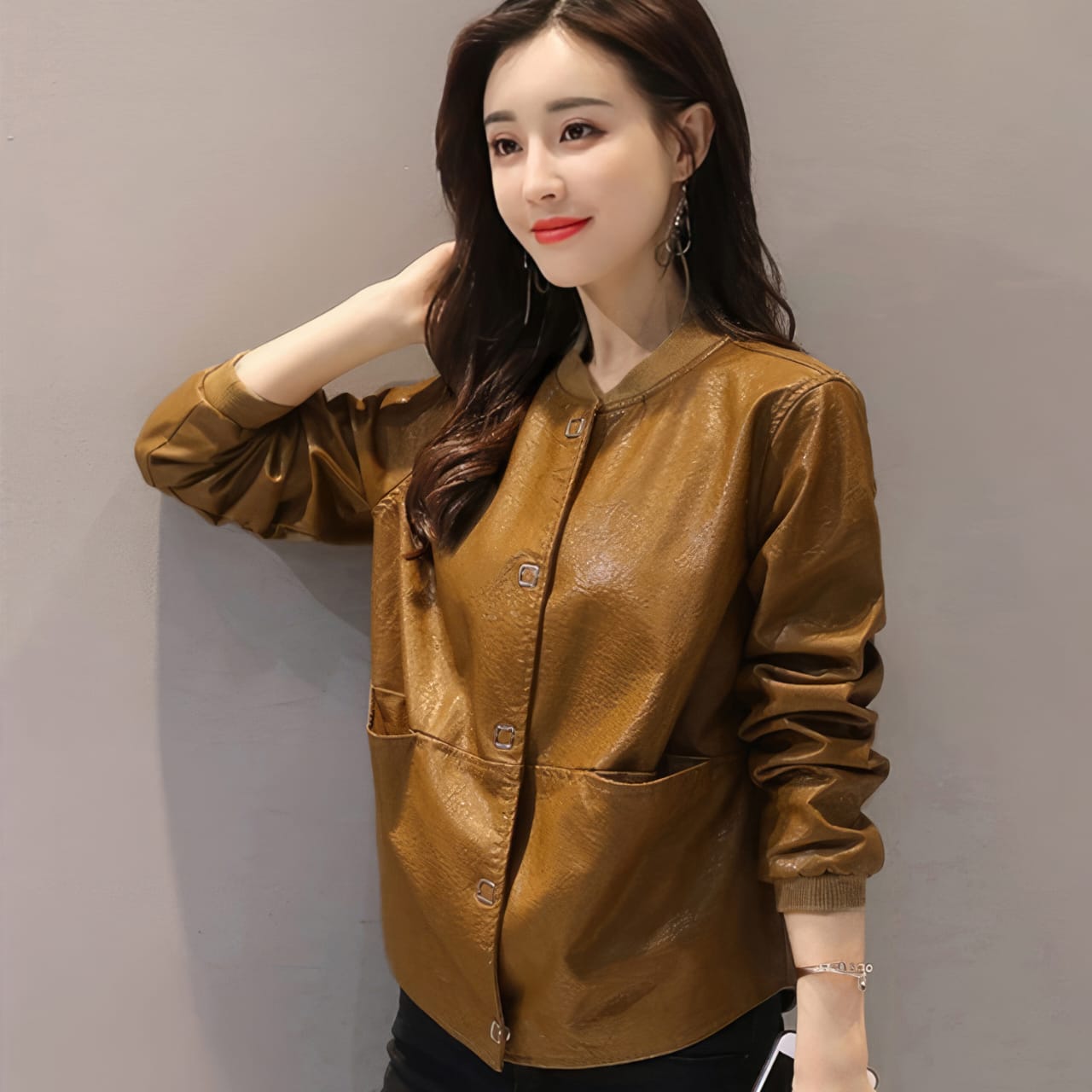 Women’s Biker Mustard Leather Jacket
